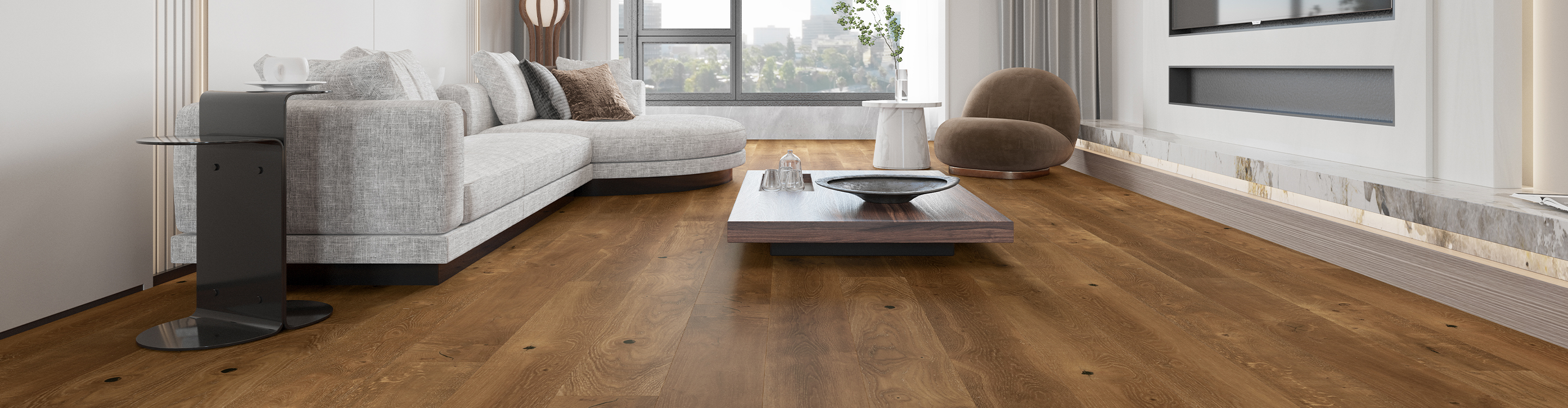 red oak hardwood flooring in living room 